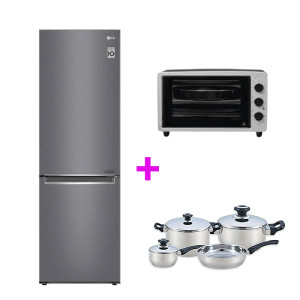 Pack équipement Réfrigérateur combiné LG + Batterie de cuisine 7 pièces Taurus + Micro-ondes posable Whirlpool